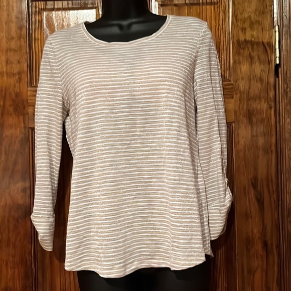 Chico’s  Gold & Silver Striped Long Sleeve Tunic - Picture 1 of 5